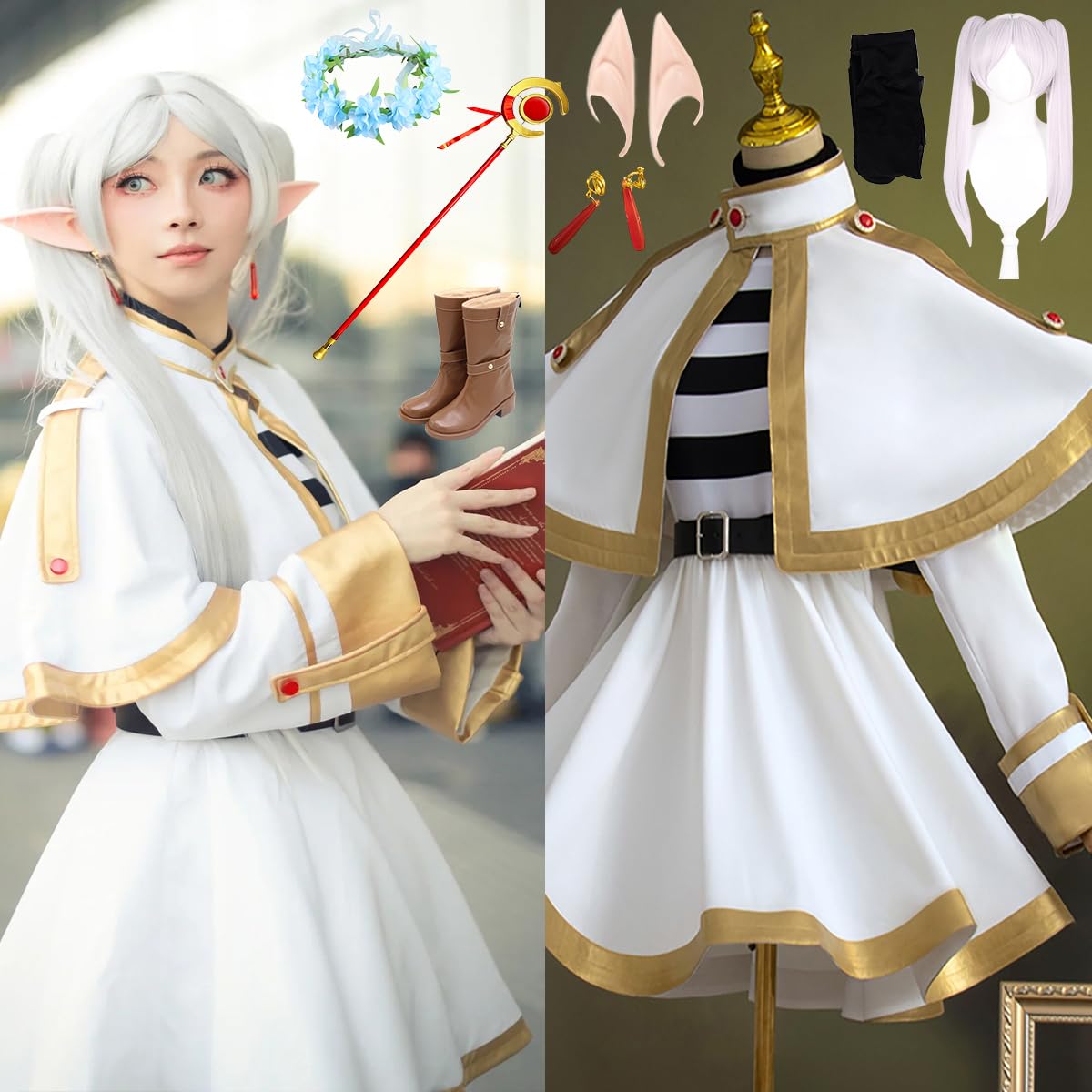 フリーレンコスプレ衣装、杖、靴、ウィッグフルセット Amazon.co.jp: [YAYANA]フリーレンコスプレ 衣装 ワンビース ウイッグ